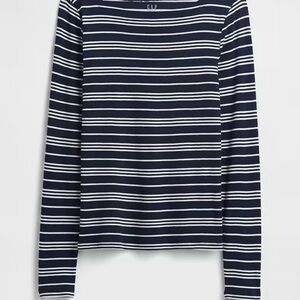 Gap Modern Ribbed Stripe Boatneck T-Shirt - Navy & White
